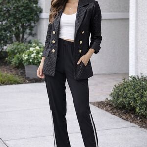 NYC Black Quilted Blazer with Gold Buttons